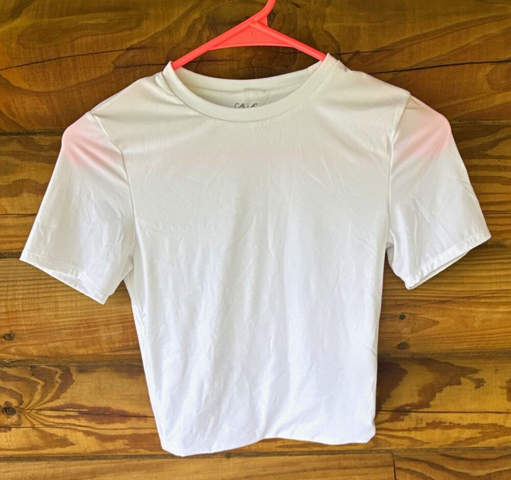 CALIA Women's Activewear T-Shirt White Crew Neck Stretch Short Sleeve XS